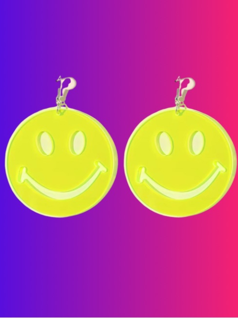 Neon Yellow Smiley Face Happy Face Sad Face Dangle Earrings